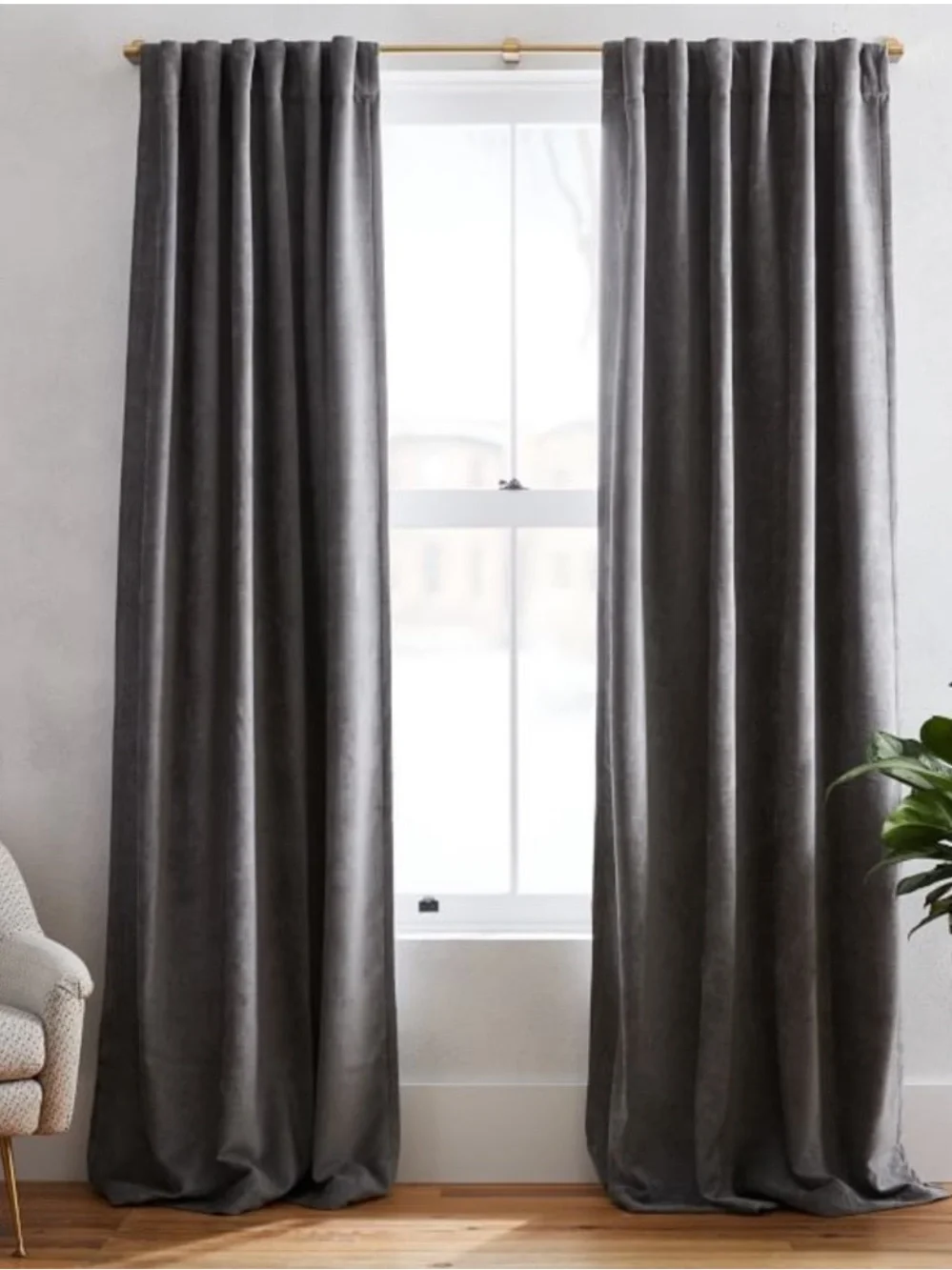 WEST ELM Velvet Tab-Top Curtain Panel in Metal (Gray) 48” x 96” — JUST 1 Panel
